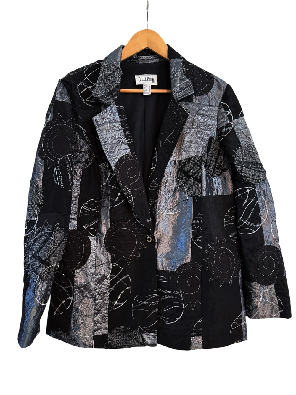 Joseph Ribkoff Black Gray Blazer Jacket Artsy Geometric Women’s Size 16